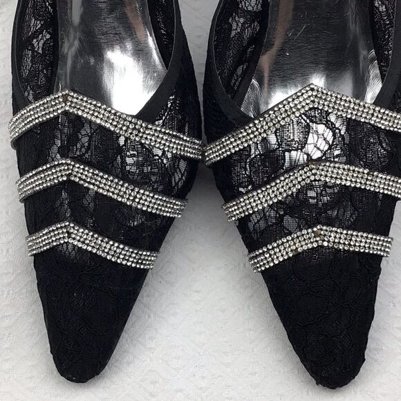 Platinum Collection by Jade Black Lace Diamond Heel Mules - Picture 6 of 15